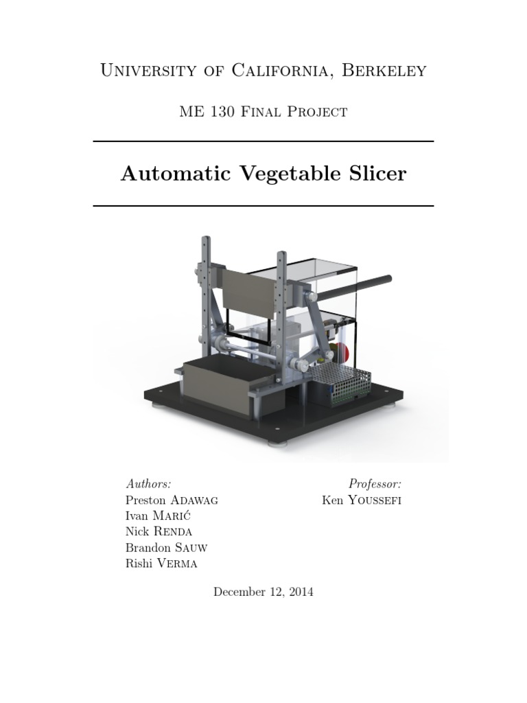 Automatic Vegetable Slicer Project Report | PDF | Axle | Electric Motor
