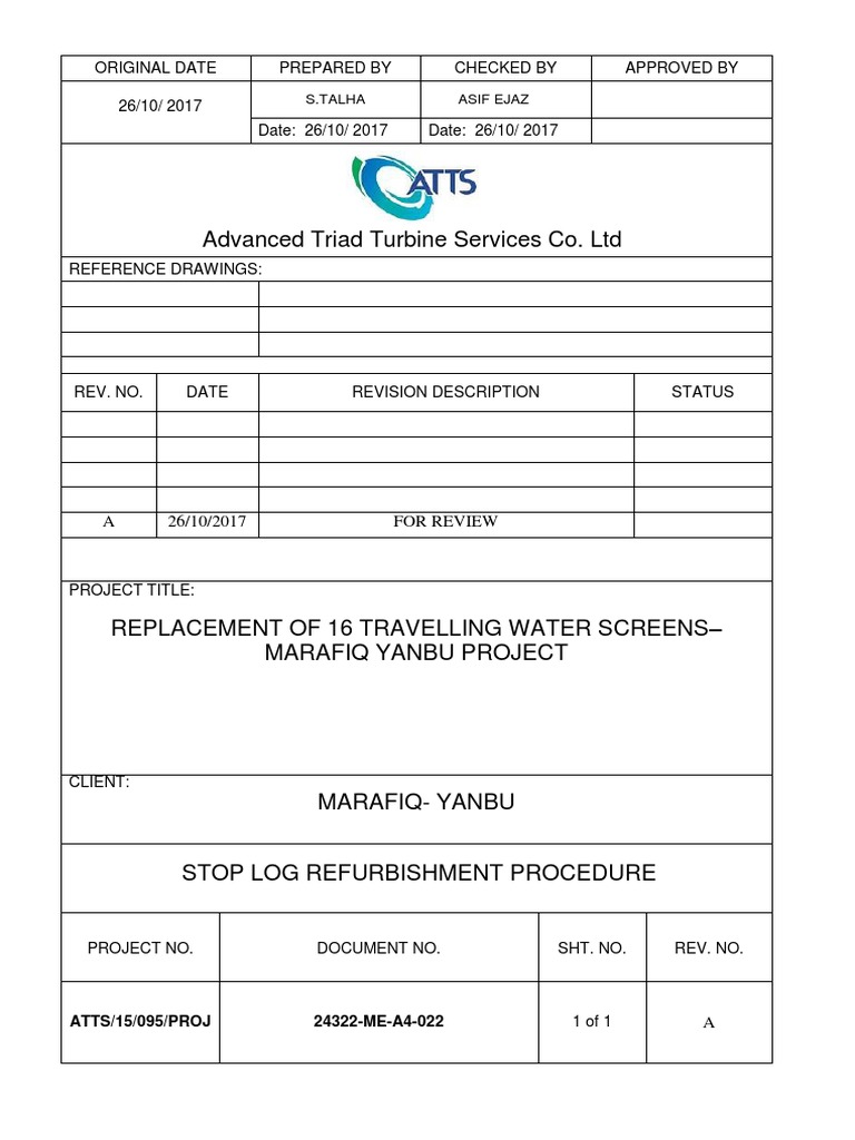 Stop Log Refurbishment Procedure | PDF