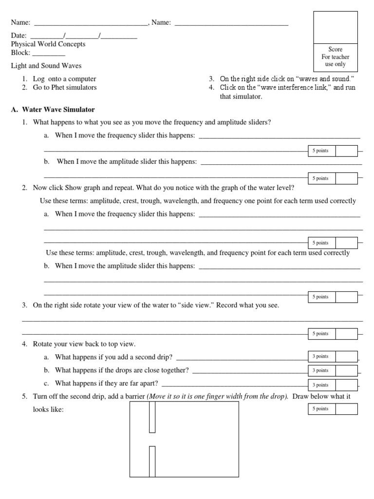 Phet Lab Light and Sound Waves PDF Amplitude Wavelength