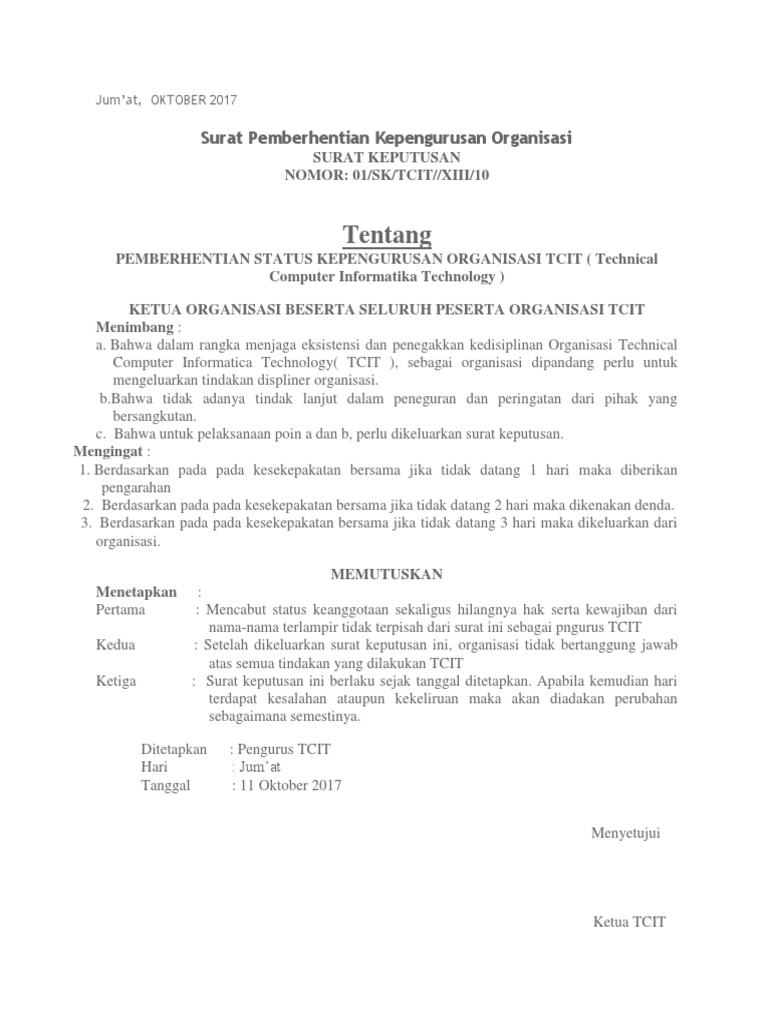 Surat Pemecatan Anisasi
