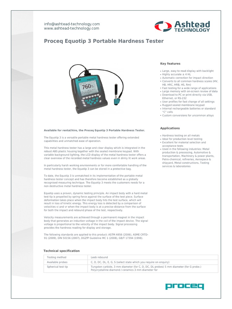 Proceq Equotip 3 Portable Hardness Tester | PDF | Battery (Electricity) |  Hardness