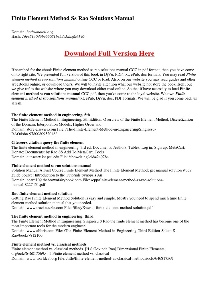 THE FINITE ELEMENT METHOD IN ENGINEERING SS RAO PDF intelligence overview