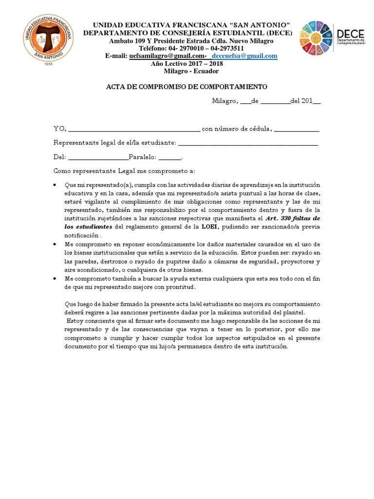 Acta de Compromiso de Comportamiento Dece