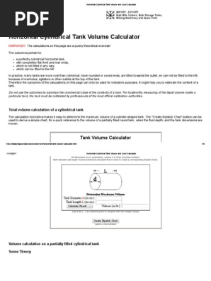 Horizontal Cylindrical Tank Volume And Level Calculator Volume Litre