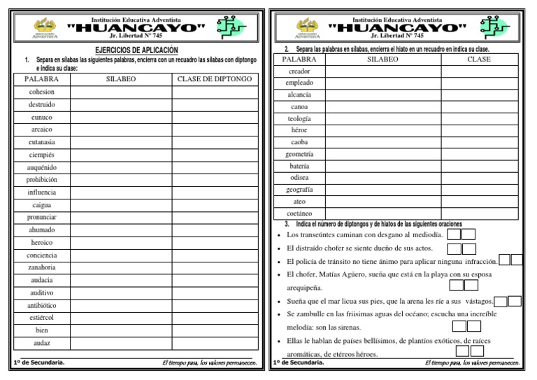 Ejercicios de Diptongos y Hiatos | PDF | Voz humana | Fonética