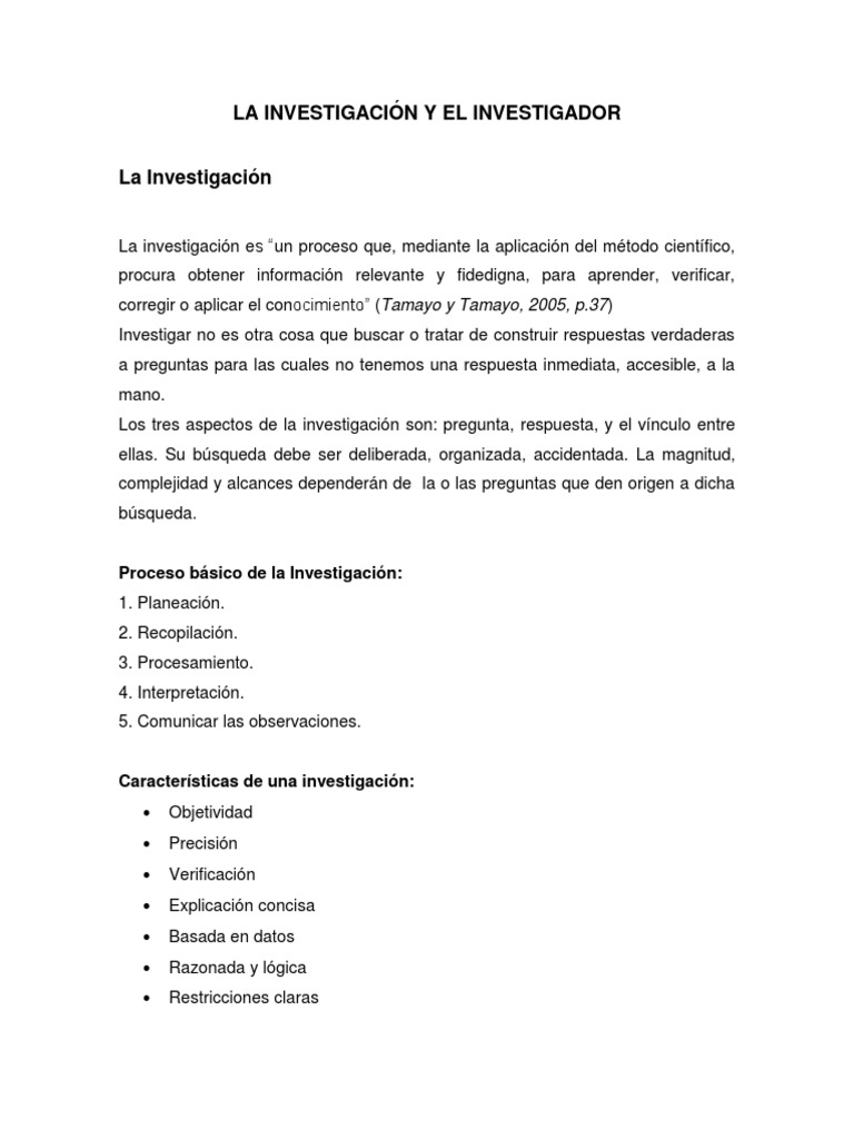 Tarea. La Investigación y El Investigador | PDF | Teoría | Justificación