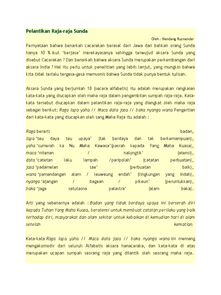 Pelantikan Raja Raja Sunda Dan Tulisan Sunda