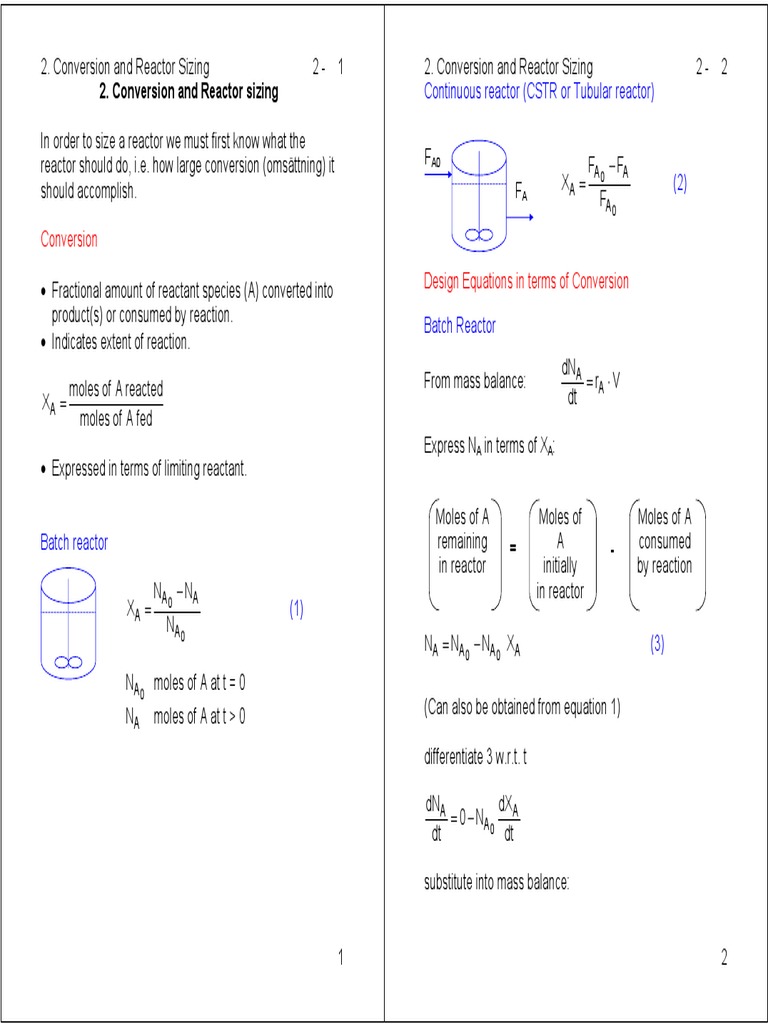 Conversion and Reactor Sizing.pdf Chemical Reactor Mole (Unit)