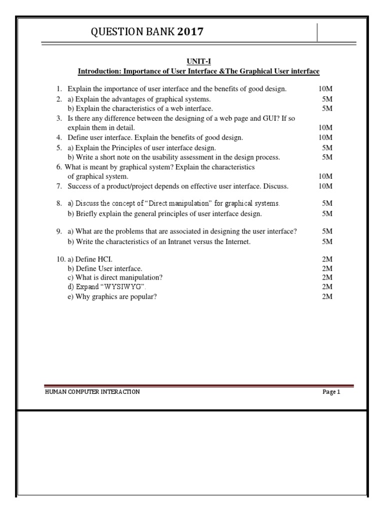 Complete Hci Question Bank PDF Graphical User Interfaces Menu