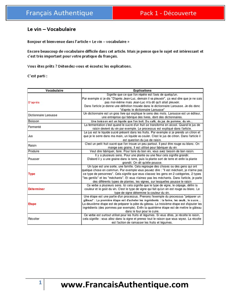 Vocabulaire du vin et de la vigne | PDF | Vins | Raisin