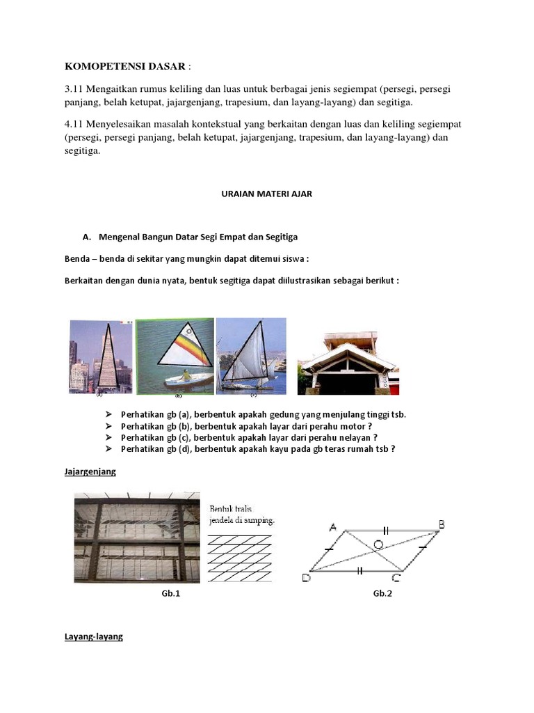 Uraian Materi Ajar Segiempat Dan Segitiga Fix