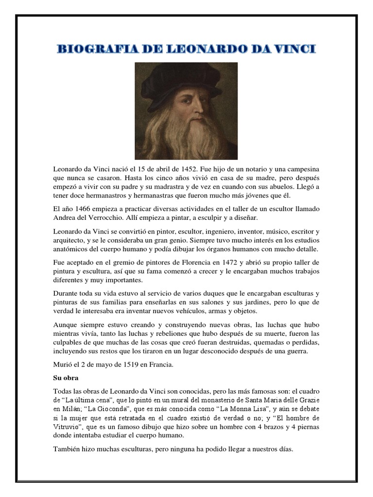 Biografia de Leonardo Da Vinci | Cristobal colon | Leonardo Da Vinci