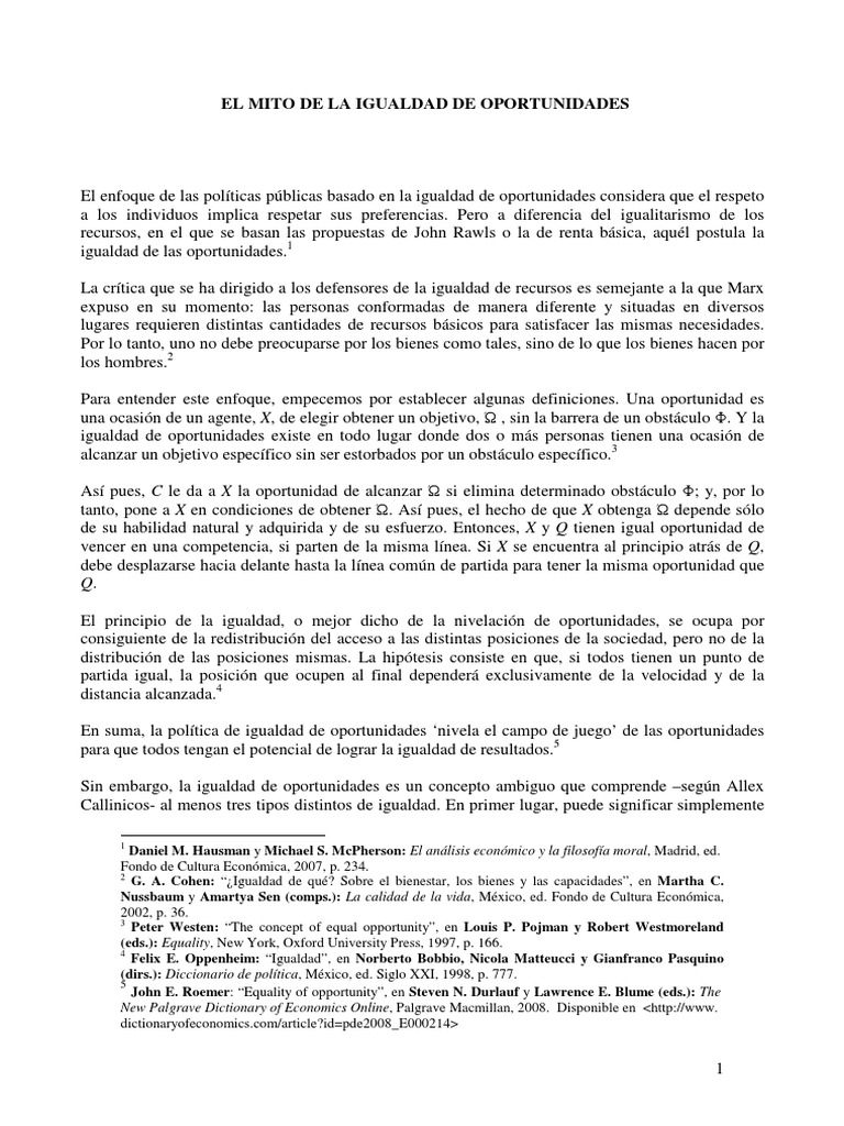 Igualdad de Oportunidades y Desigualdad | PDF | Igualitarismo ...