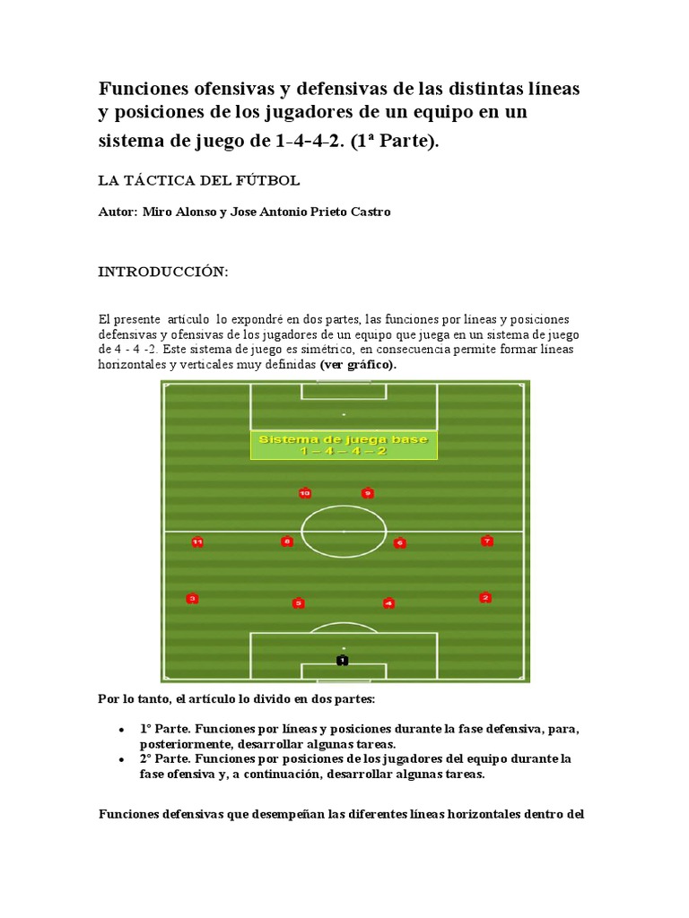 Funciones ofensivas y defensivas de las distintas líneas y