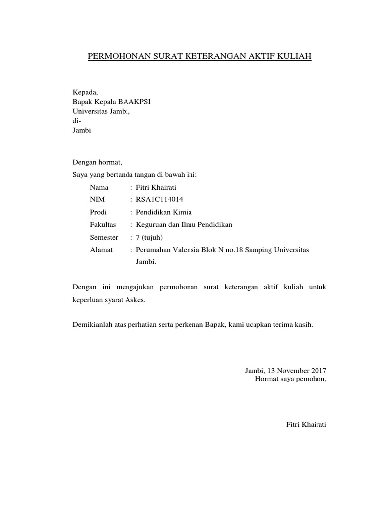 Contoh Surat Permohonan Aktif Kuliah Gudang Surat