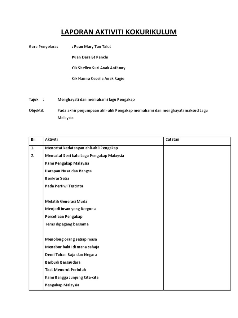 Laporan Aktiviti Kokurikulum  PDF