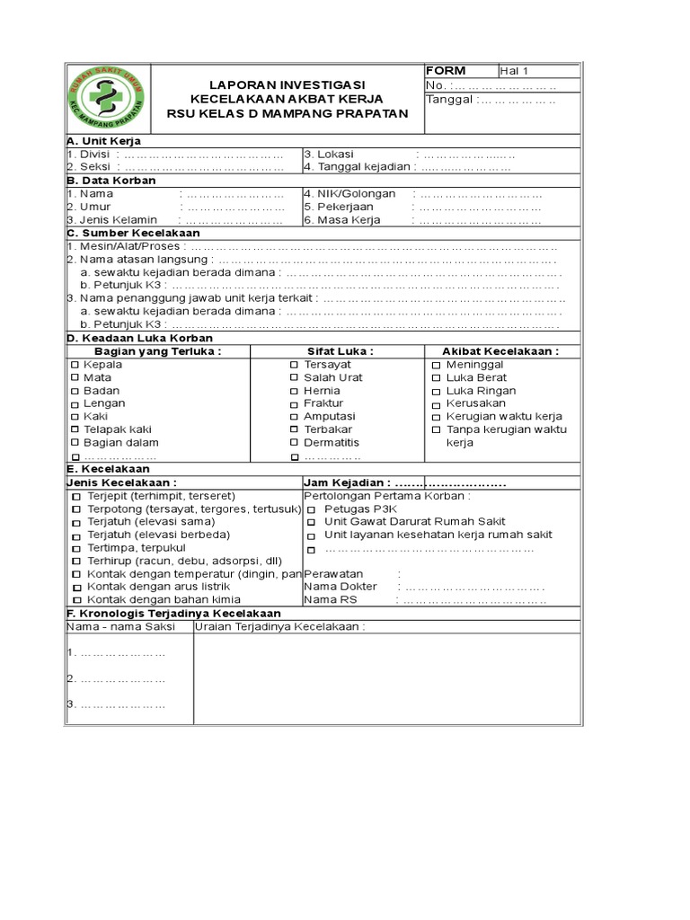 Form Investigasi Kecelakaan Kerja Form Investigasi Kecelakaan Kerja