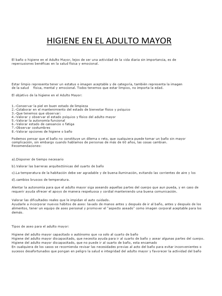 Higiene En El Adulto Mayor Vejez Adultos