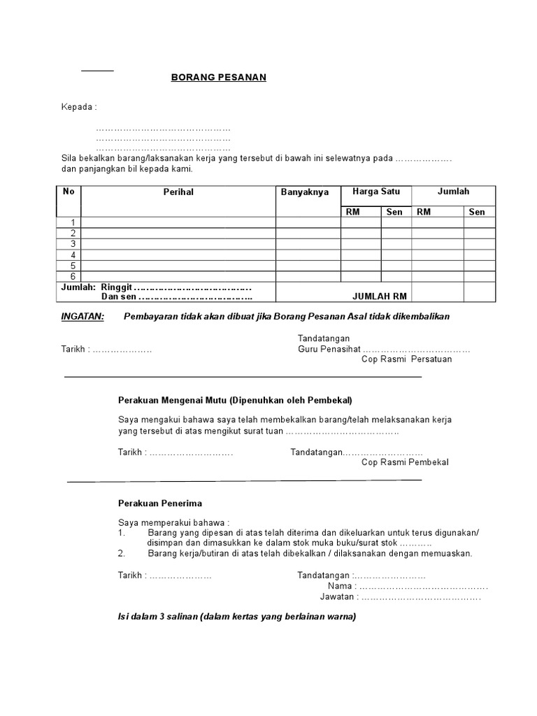 Borang Pesanan Pdf