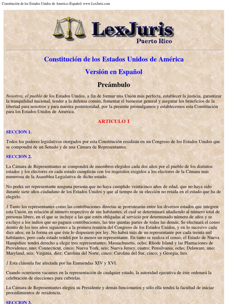 Constitución de Los Estados Unidos de America (Español) WWW - LexJuris ...