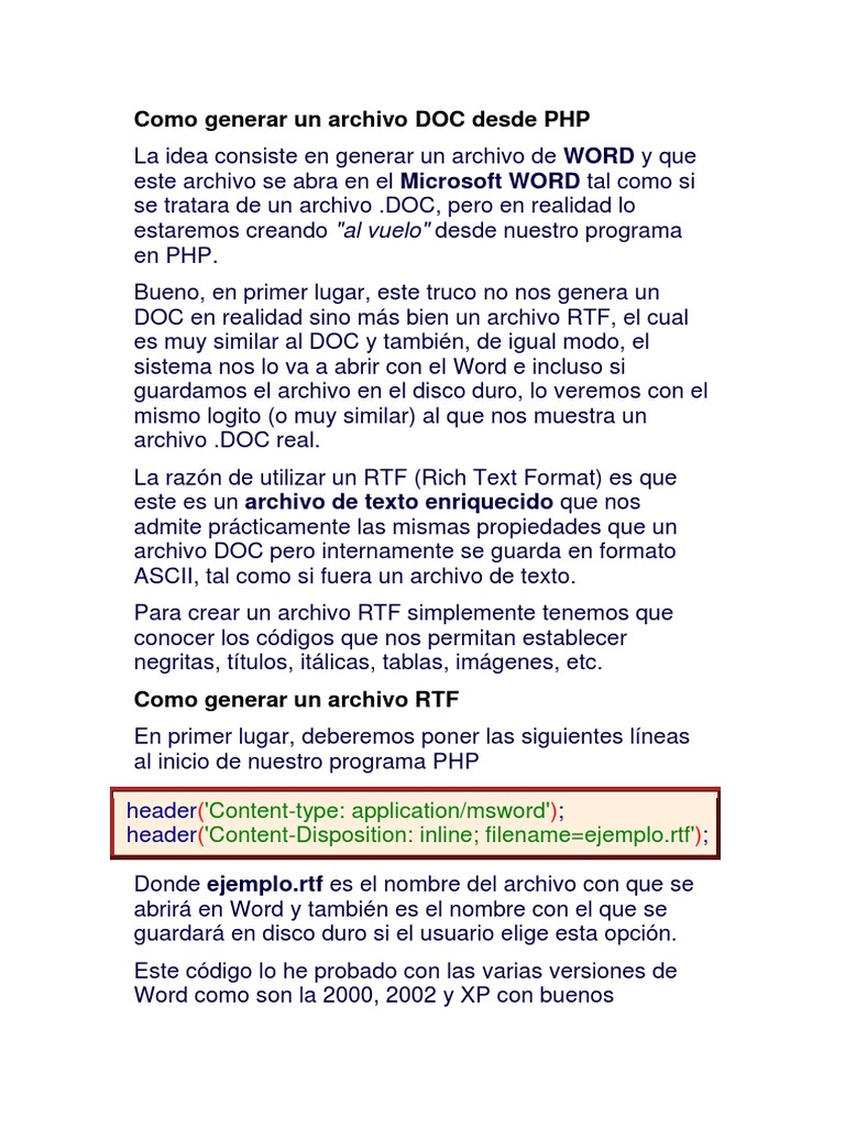 Generar archivo RTF desde PHP | PDF | Microsoft Word | Software