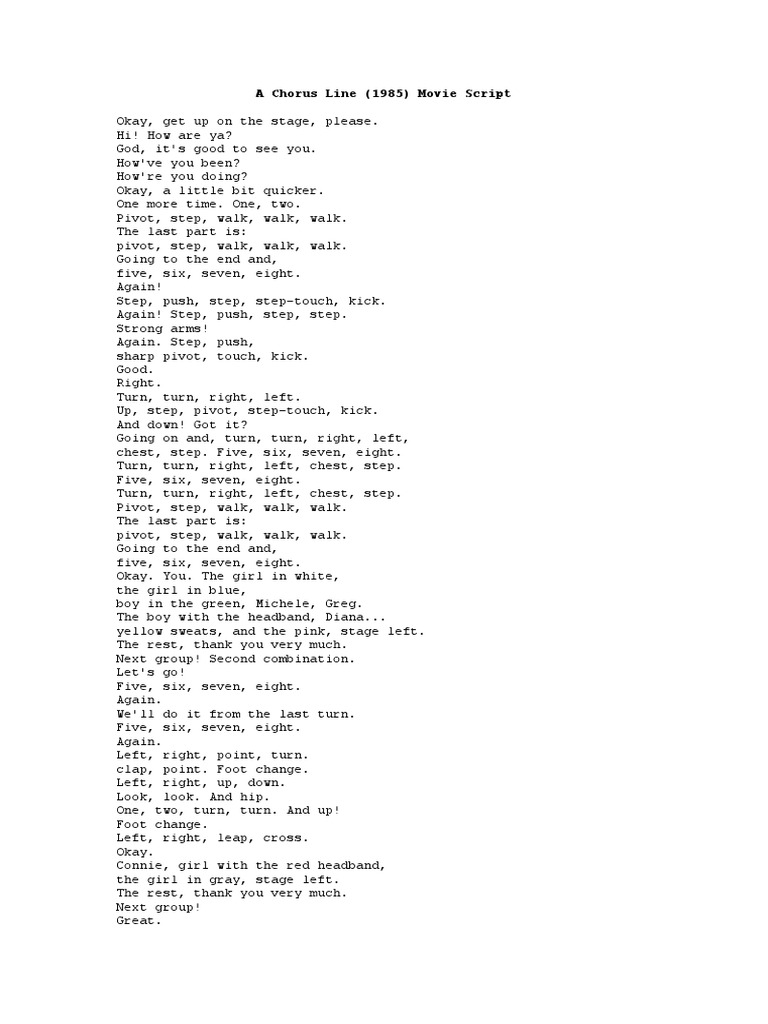 A Chorus Line (1985) Movie Script Leisure