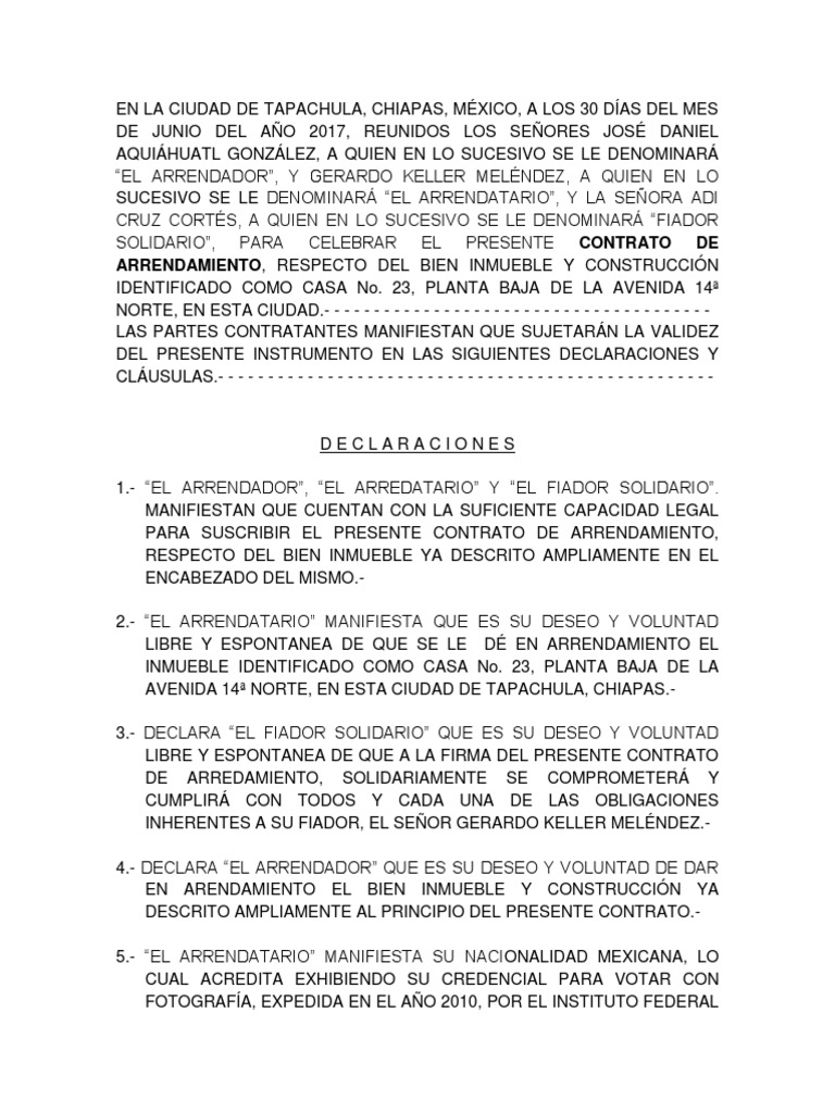 Contrato Arrendamiento