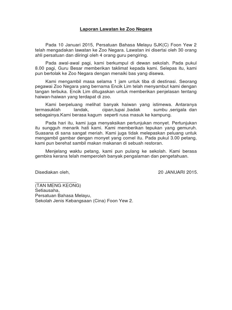 Laporan Lawatan Ke Zoo Negara