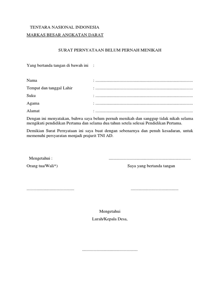 Surat Pernyataan Belum Pernah Menikah Pdf