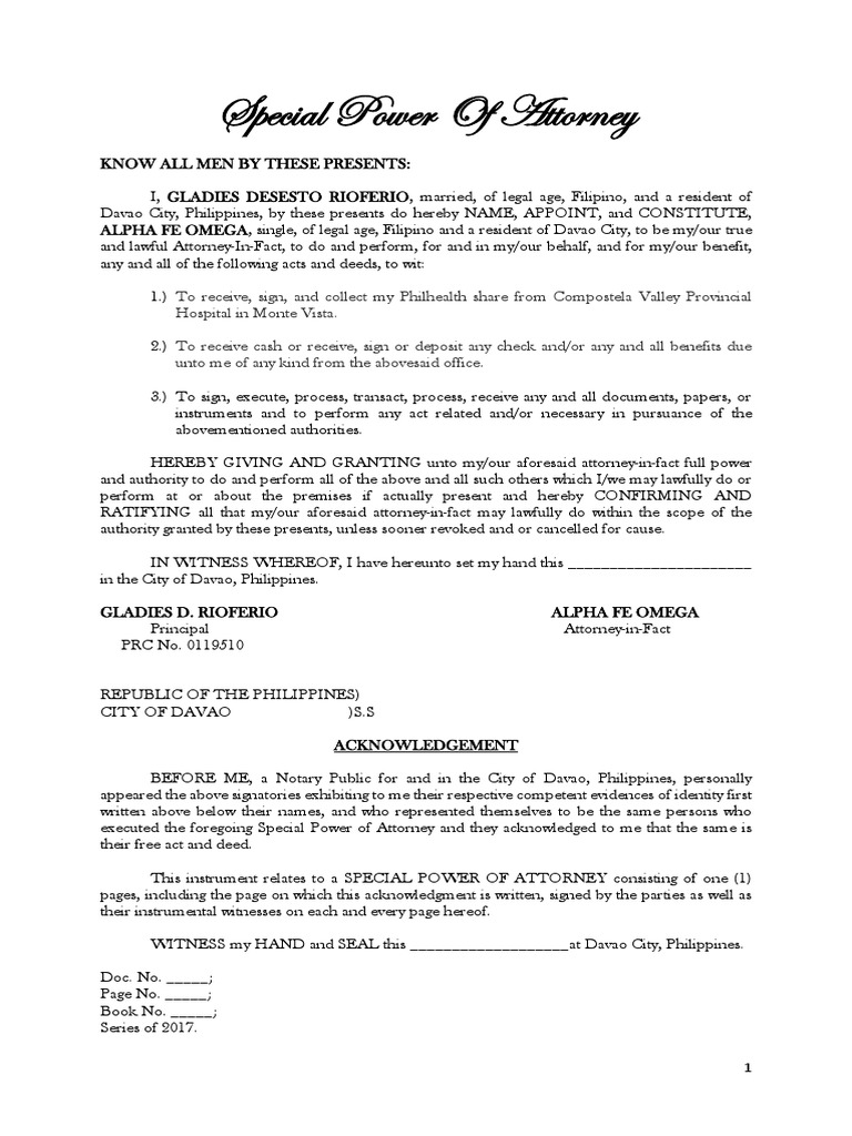 SPA Form For SSS | PDF | Power Of Attorney | Private Law