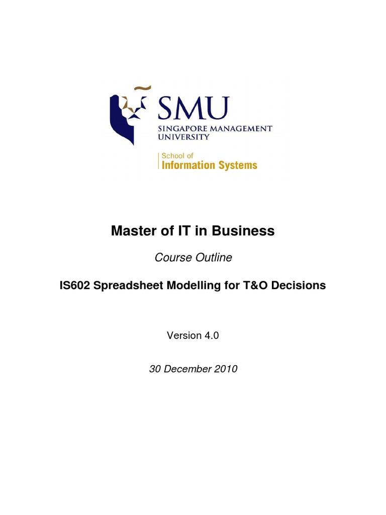 IS602 Spreadsheet Modeling Course Overview | PDF | Microsoft Excel ...