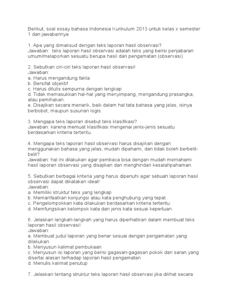 Ciri Ciri Teks Laporan Hasil Observasi Brainly Seputar Laporan
