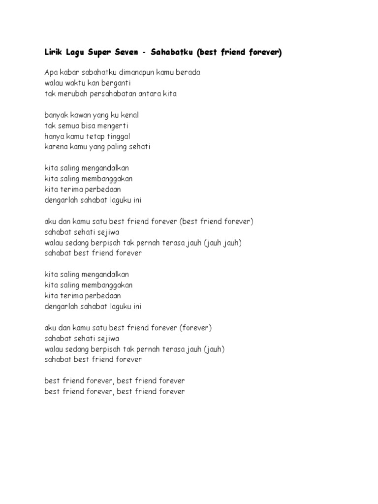 Lirik Lagu Best Friend Forever