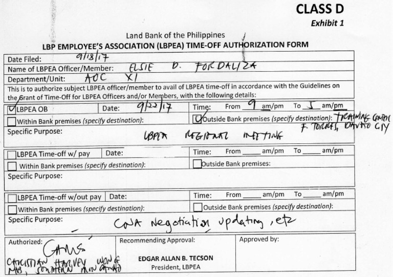 Union Time Off - Flordeliza | PDF