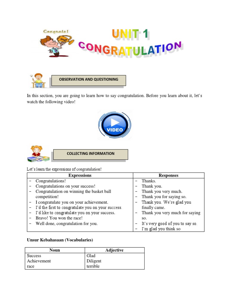 Congratulation Expressions Worksheet | PDF | Sports