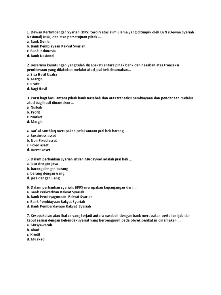 Contoh Soal Bank Syariah