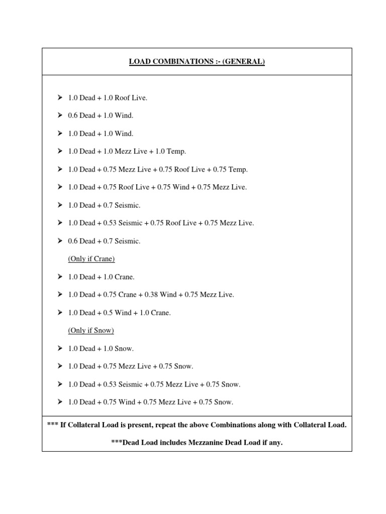 Load Combinations: - (General) | PDF
