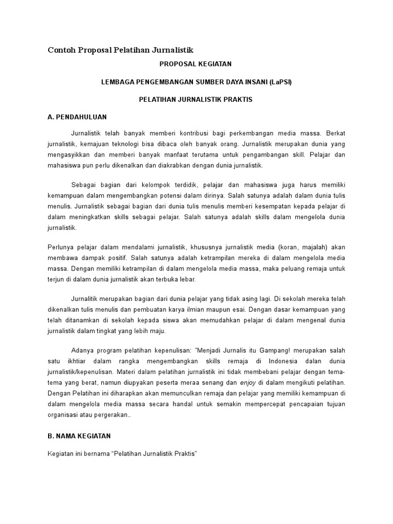100402705 Contoh Proposal Pelatihan Jurnalistik Doc