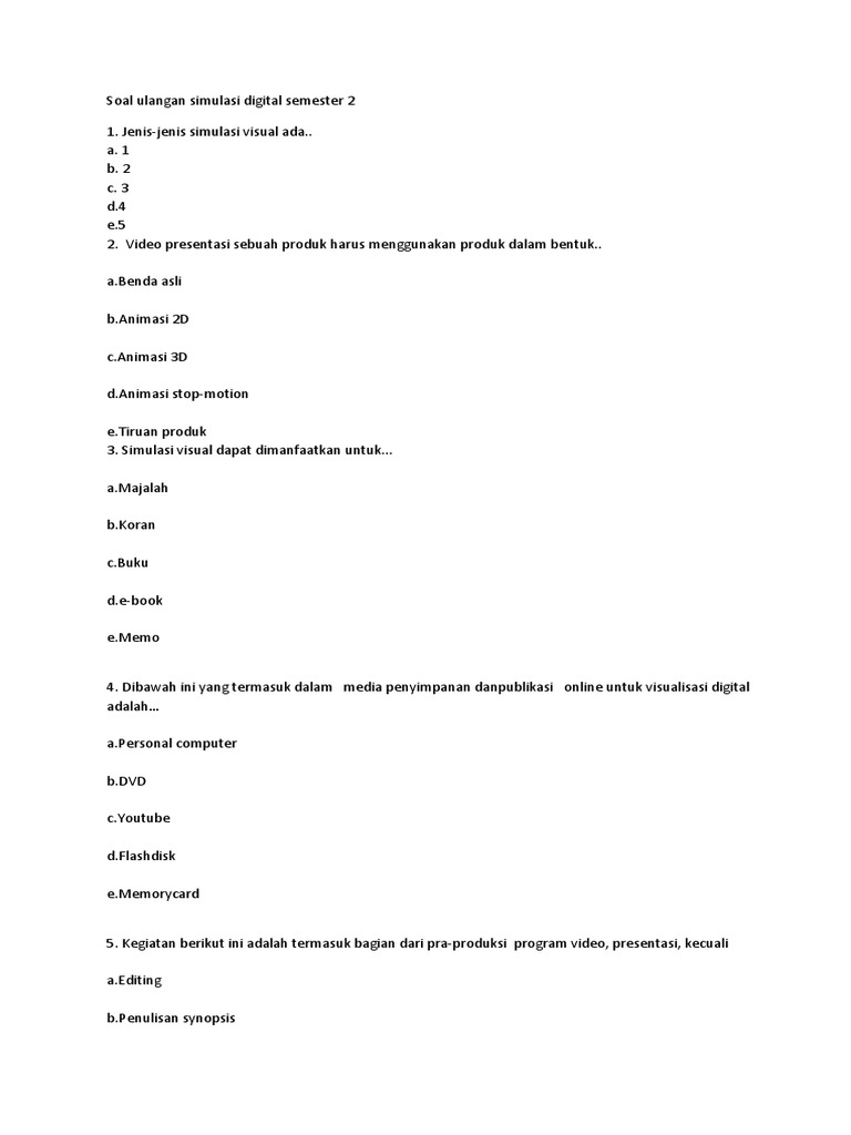 Soal Simulasi Digital Kelas 10 Semester 1