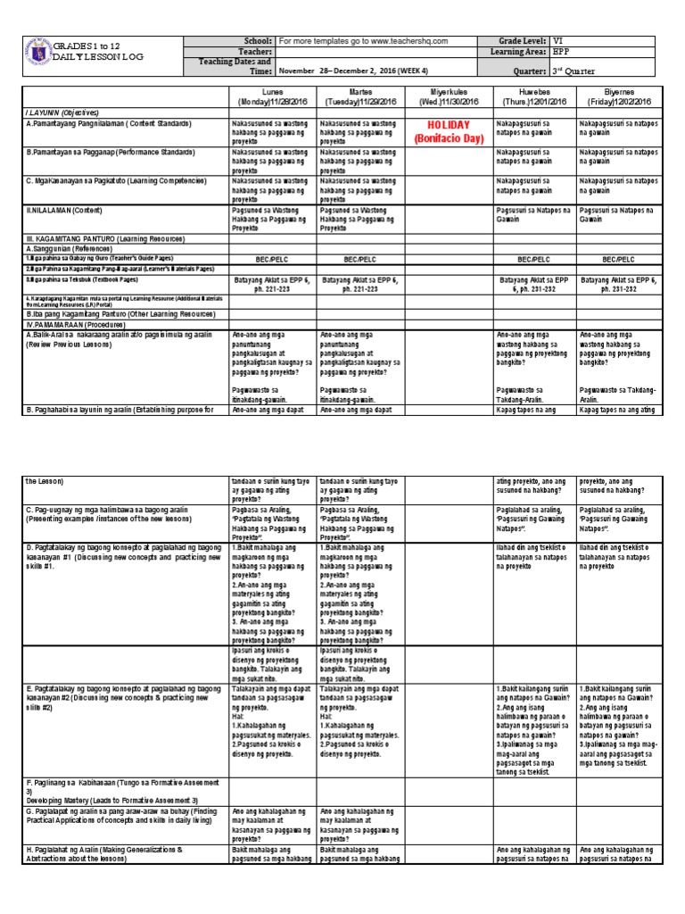 Grade 6 DLL EPP 6 Q3 Week 4 | PDF