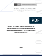 SINEACE - Modelo de Calidad para La Acreditacion de Las Carreras Profesionales Universitarias en La Modalidad A Distancia y Estandares para La Carrera de Educacion PDF