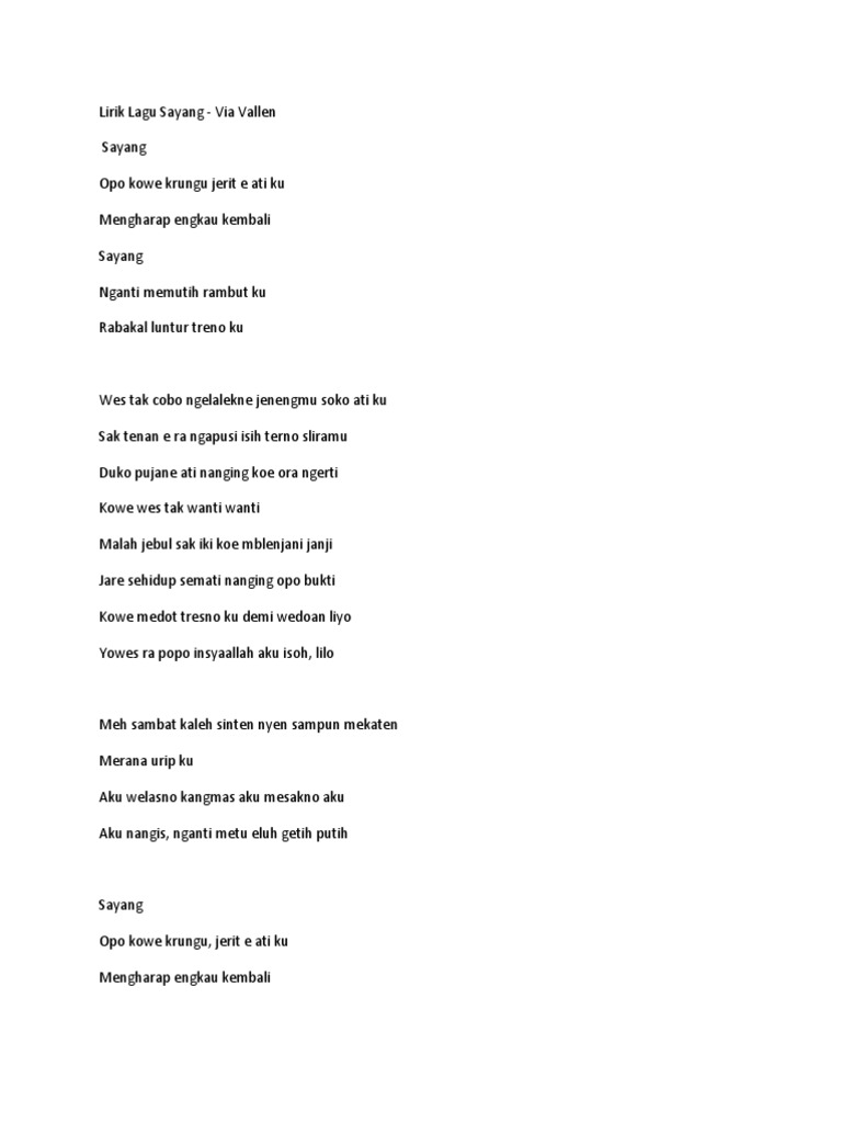 Lirik Lagu Sayang PDF