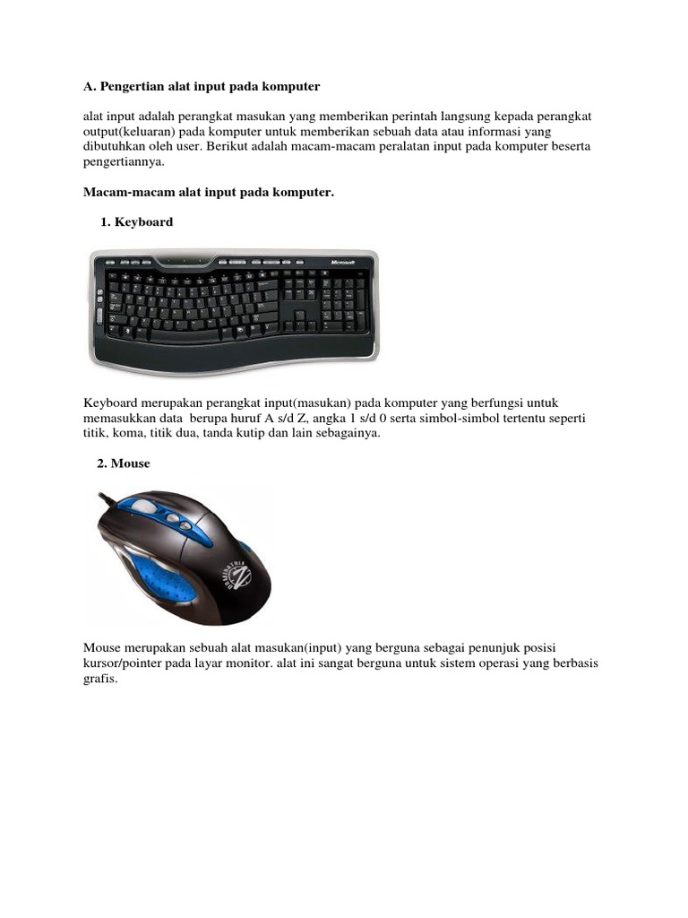 Macam Macam Alat Input Dan Output Pada Komputer - Berbagai Alat