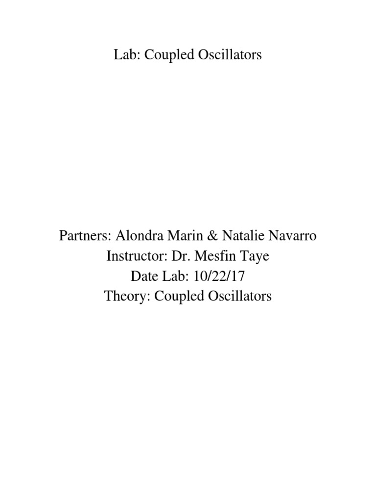 Lab Coupled Oscillators PDF Pendulum Oscillation