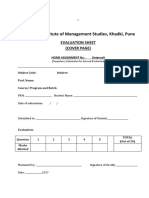 Symbiosis Institute of Management Studies, Khadki, Pune: Evaluation Sheet (Cover Page)