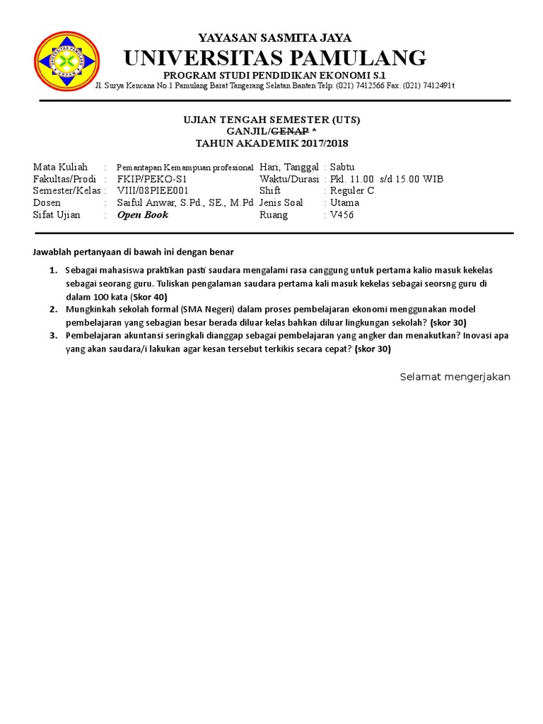 Lembar Jawaban Unpam Guru Paud