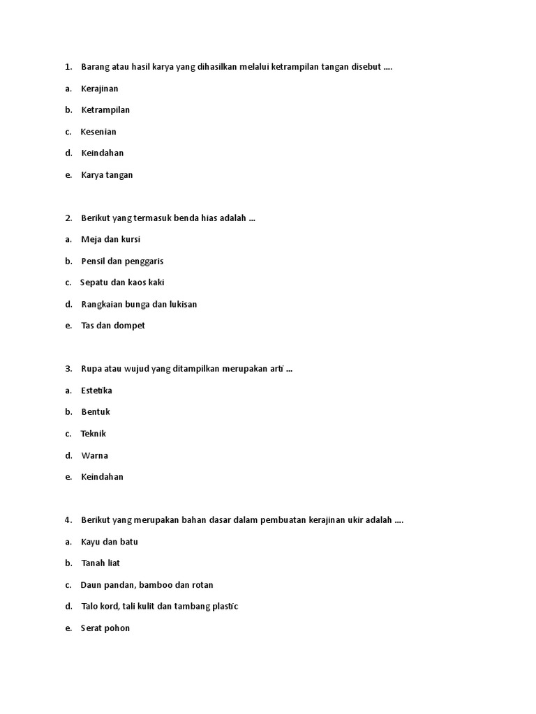 Contoh Soal Prakarya