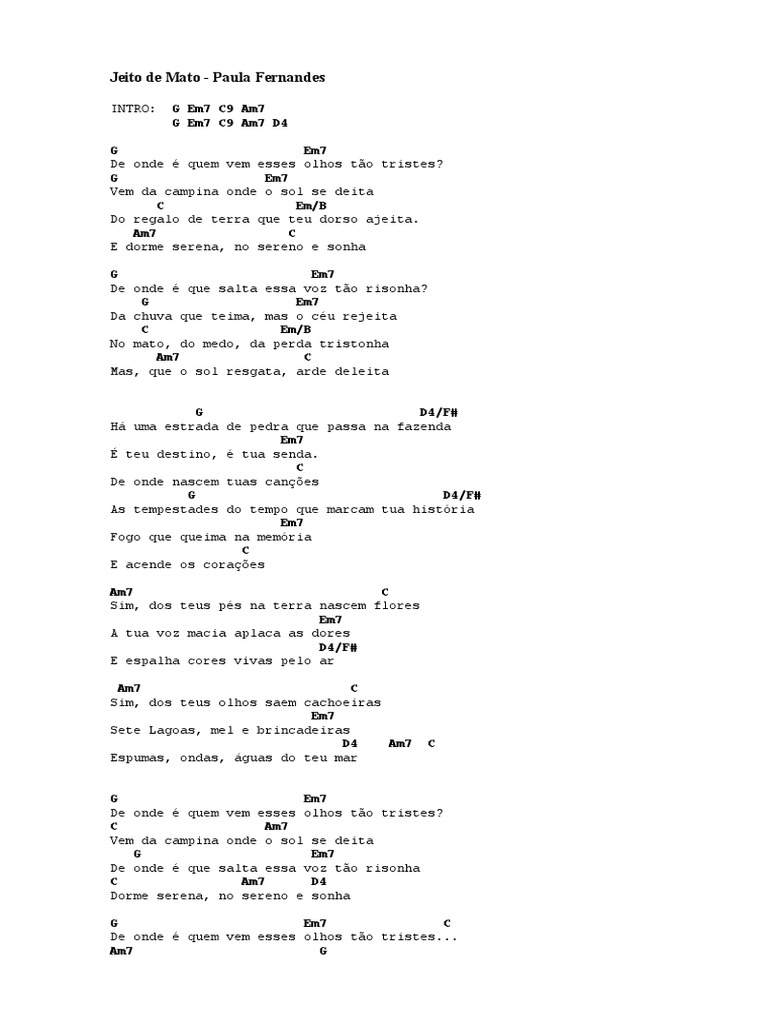 Letra De Paula Fernandes Jeito De Mato