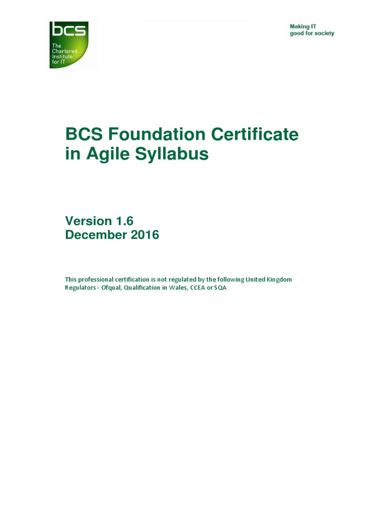 BCS Foundation Certificate in Agile Syllabus: December 2016 | PDF ...