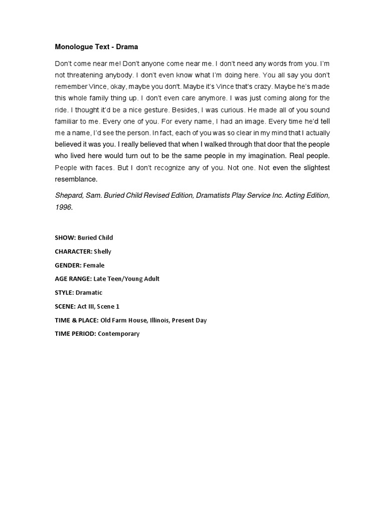Shelly's Monologue from Buried Child | PDF
